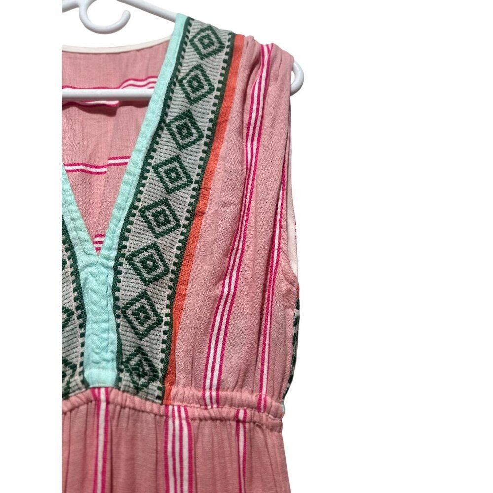 Lemlem Rosa Midi Dress Tunic Women XS Pink Sleeveles Plunge Neck Embroidery Boho - Picture 13 of 16